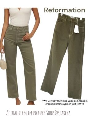 Reformation Women's Cowboy high rise straight Leg Jeans kalamata green Denim 24